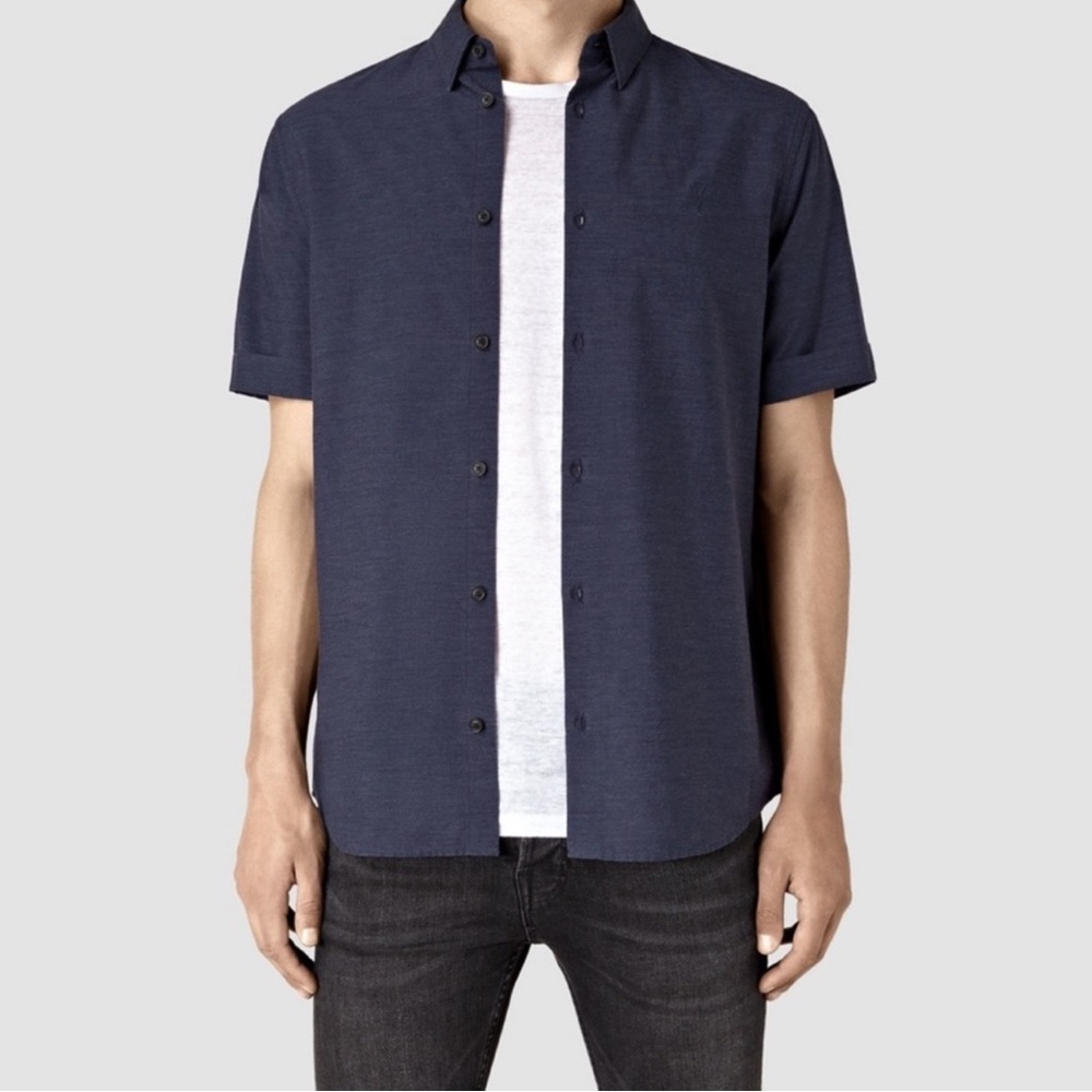 All Saints Navy Casual Button Down Shirt